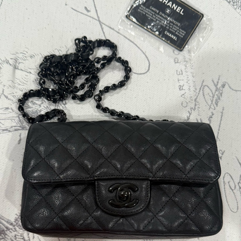 Chanel Classic Mini Rectangular So Black Crossbody Bag- CALFSKIN
